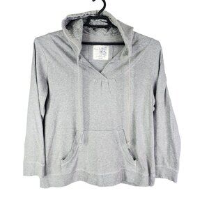 Womens Gray Avenue Pullover Velour Trim Hoodie Sweatshirt Long Sleeve Size 14/16